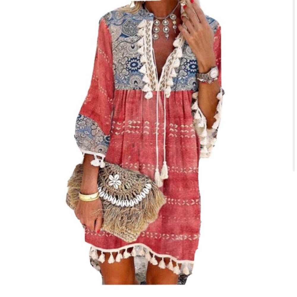 KIMMY TASSEL BELL SLEEVE DRESS